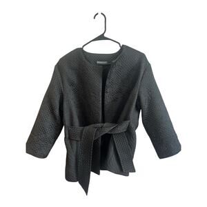 Josie Natori Black Quilted Wrap Jacket Tie Waist Sz 6 Excellent!